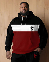 Large Size Men's Autumn And Winter Warm Cold-proof Gentleman Red & Black & White Chest Pony Kangaroo Large Pocket Hoodie Sweatpants Set